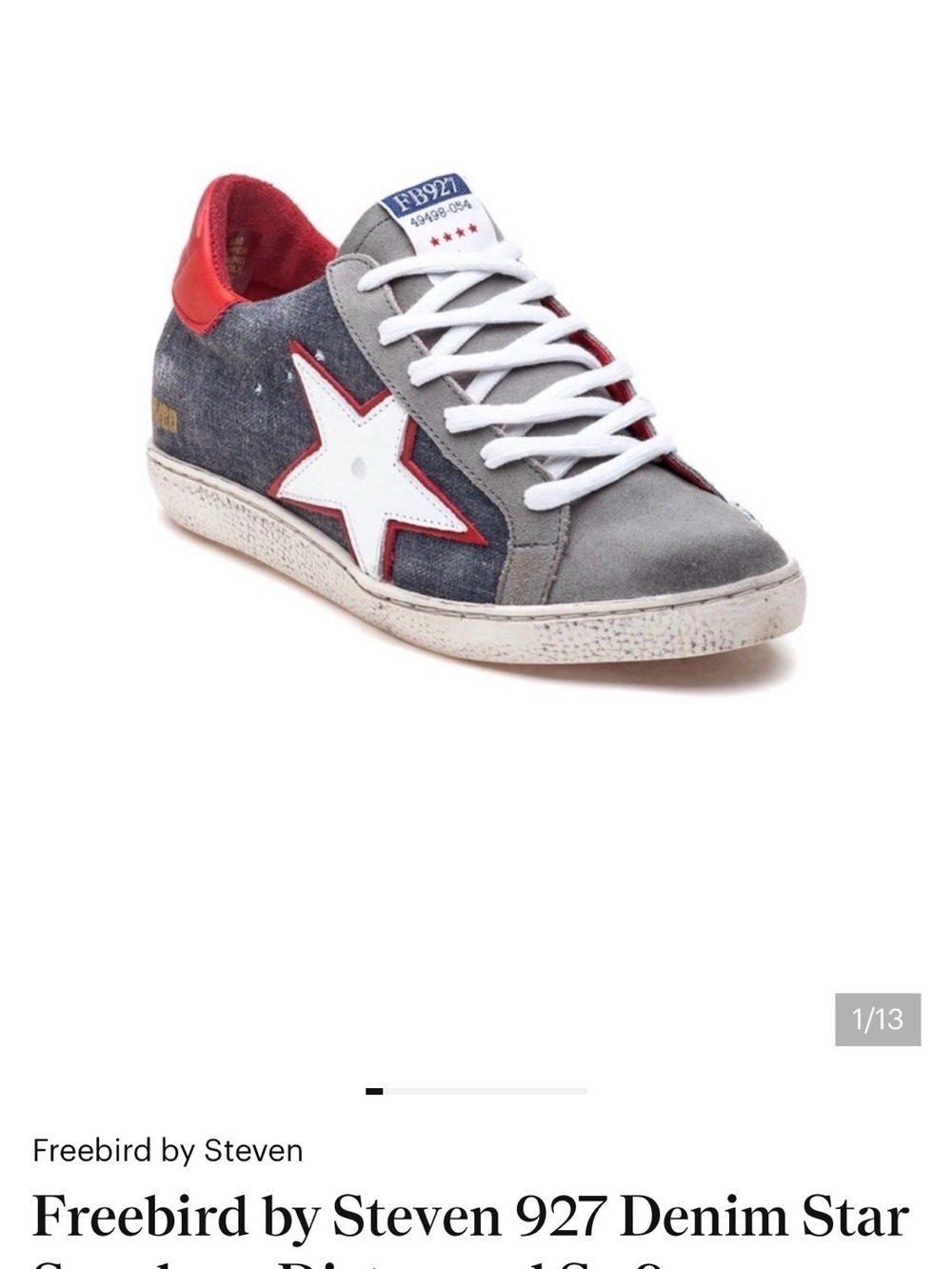 Freebird by Steven 927 Denim Star Sneakers Distressed Sz 9